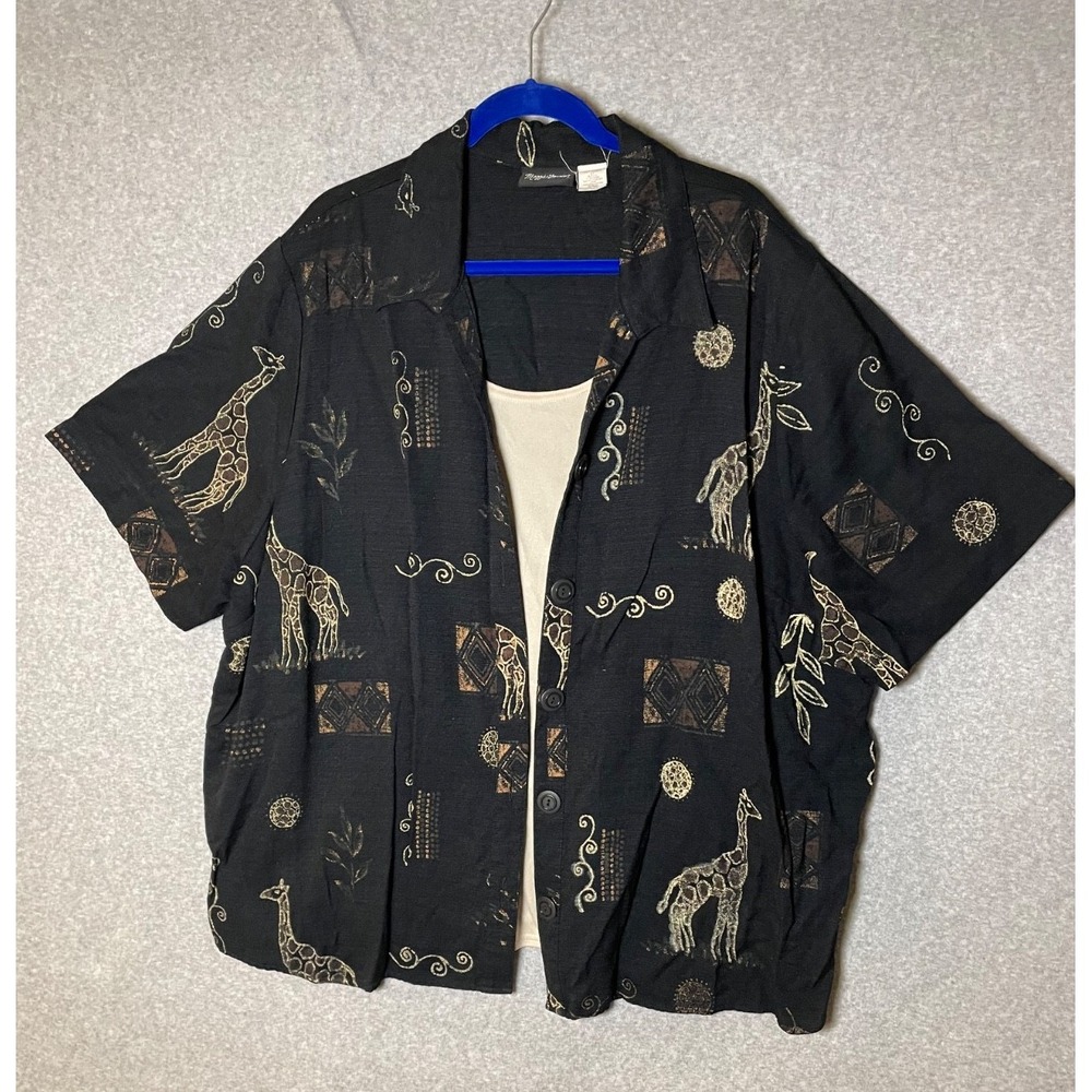 Maggie Barnes Top Womens 4X Giraffe Safari Tank Button Up Relaxed Fit